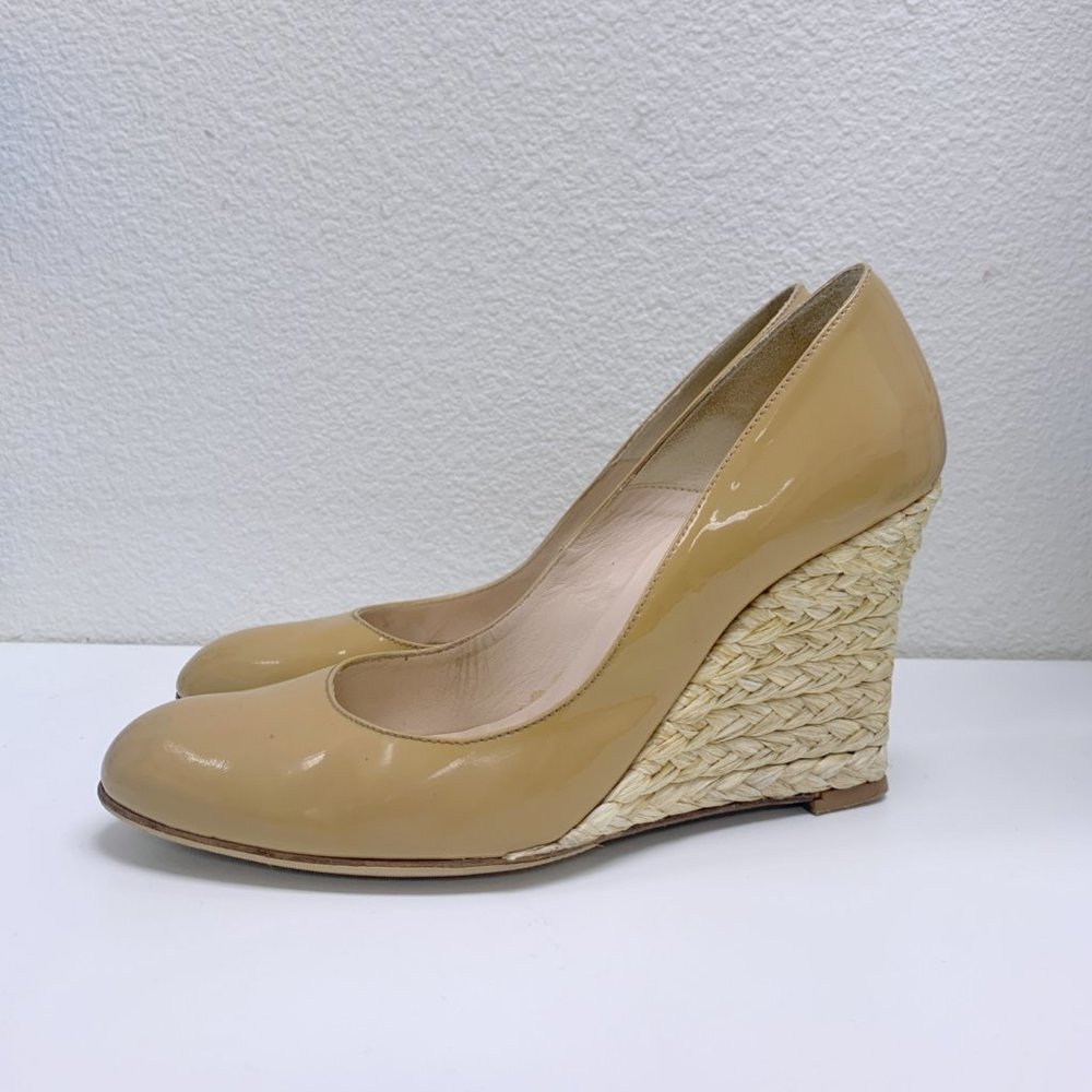 LK Bennett Maddox Patent Leather Heels Wedge 38 8M Taupe